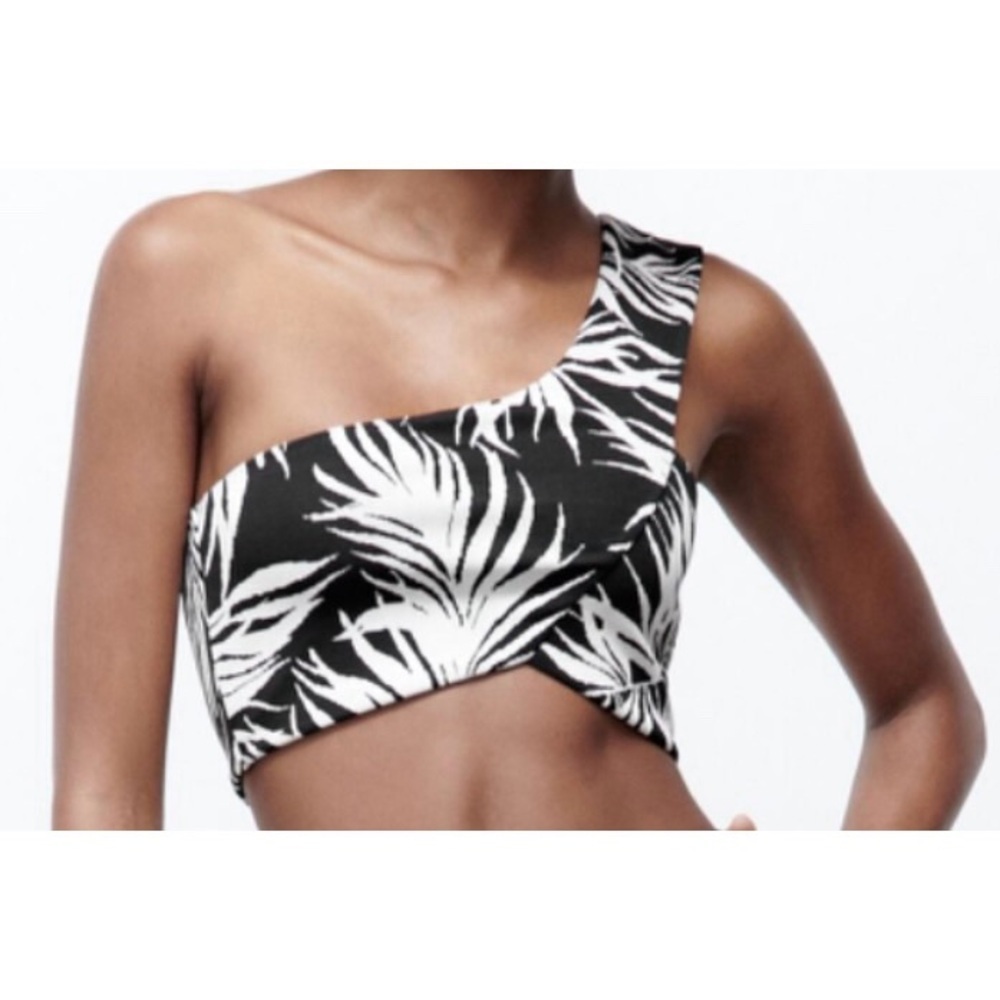 NEW ZARA Floral Jacquard One-Shoulder Crop Top
